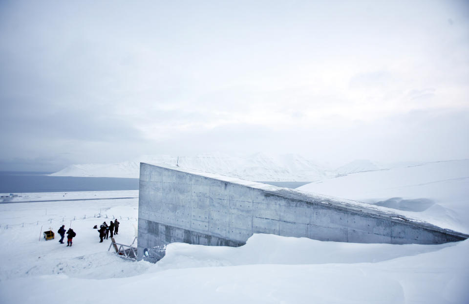 FILE - The Svalbard Global Seed Vault is seen in Longyearbyen, Svalbard, Norway, Monday Feb. 25, 2008. Two men who were instrumental in the “craziest idea anyone ever had” of creating a global seed vault designed to safeguard the world's agricultural diversity will be honored as the 2024 World Food Prize laureates, officials announced Thursday, May 9, 2024, in Washington. (AP Photo/John McConnico, File)