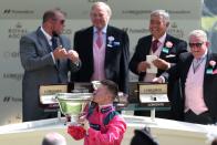 <p>Cieren Fallon celebrated after winning the King's Stand Stakes.<br></p>