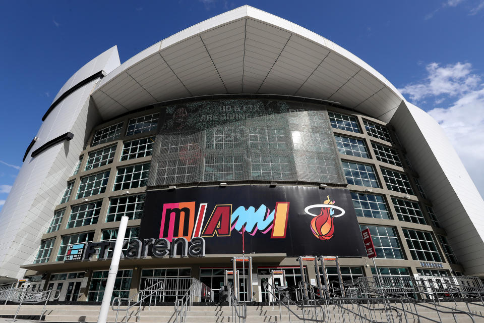 FTX will no longer hold the naming rights to the Miami Heat&#39;s home arena. (Photo by Megan Briggs/Getty Images)