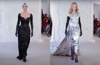 C’était incontestablement l’événement mode que tout le monde attendait. Ce mercredi, la maison Balenciaga, réputée pour ses défilés surprenants, a présenté sa collection Haute Couture automne-hiver 2022-2023. Alors que les rumeurs enflaient depuis quelques jours sur la présence d’invités spéciaux, la marque a mis les petits plats dans les grands pour impressionner les guests assis dans les salons. Un défilé à l’ancienne, où les mannequins circulent entre les différentes pièces… Voilà qui tranche avec les créations si audacieuses et avant-gardistes de Demna Gvasalia, le directeur artistique de Balenciaga. Après quelques silhouettes noires en caoutchouc, c’est la stupeur : Christine Quinn, star de la téléréalité « Selling Sunset » diffusée sur Netflix, défile dans une robe grise à longue traîne. Un eye liner dramatique lui souligne le regard. Bientôt, c’est la popstar Dua Lipa qui lui emboîte le pas dans une robe jaune et gants en latex noir. La britannique impressionne par son aisance perchée sur des talons vertigineux. Clou du spectacle : Kim Kardashian, amie de longue date de la maison, enfile enfin la casquette de mannequin d’un jour en défilant dans une robe drapée et resserrée à la taille. Parfaite ! Mais alors qu’on pensait avoir tout vu, Nicole Kidman sort des coulisses pour présenter une robe lamée argentée et asymétrique qui lui allait à ravir. Nicole Kidman, top model : on ne pensait pas voir cela un jour. Juste derrière elle, Naomi Campbell arrive dans une robe à jupon mastodonte en total look noir. Bien que les allées étroites ne lui facilitent la circulation, la Panthère ne perd rien de sa superbe et assure le job, comme toujours. Une bonne collection couture, moins surprenante que son casting Mais parlons de mode, puisque c’est cela qui nous intéresse avant tout. La collection Haute Couture automne-hiver de Balenciaga nous a époustouflé à certains moments, il est vrai. Certaines silhouettes ont le pouvoir d’être des « showstoppers » quand d’autres ne resteront pas forcément en mémoire. Mais la force de Demna Gvasalia est de toujours réussir à trouver la manière de ne pas faire comme les autres. Qu’il s’agisse d’une étoffe, d’une manière de penser le vêtement ou alors de le porter, il arrive à surplomber tous ses confrères.