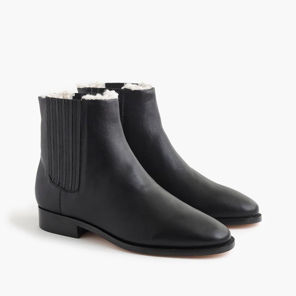 J.Crew Sherpa-Lined Leather Chelsea Boots
