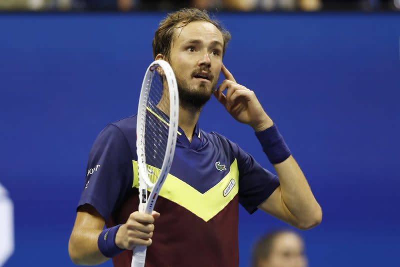 Daniil Medvedev (pictured) will battle Alexander Zverev in the second men's singles semifinal of the 2024 Australian Open on Friday in Melbourne. File Photo by John Angelillo/UPI