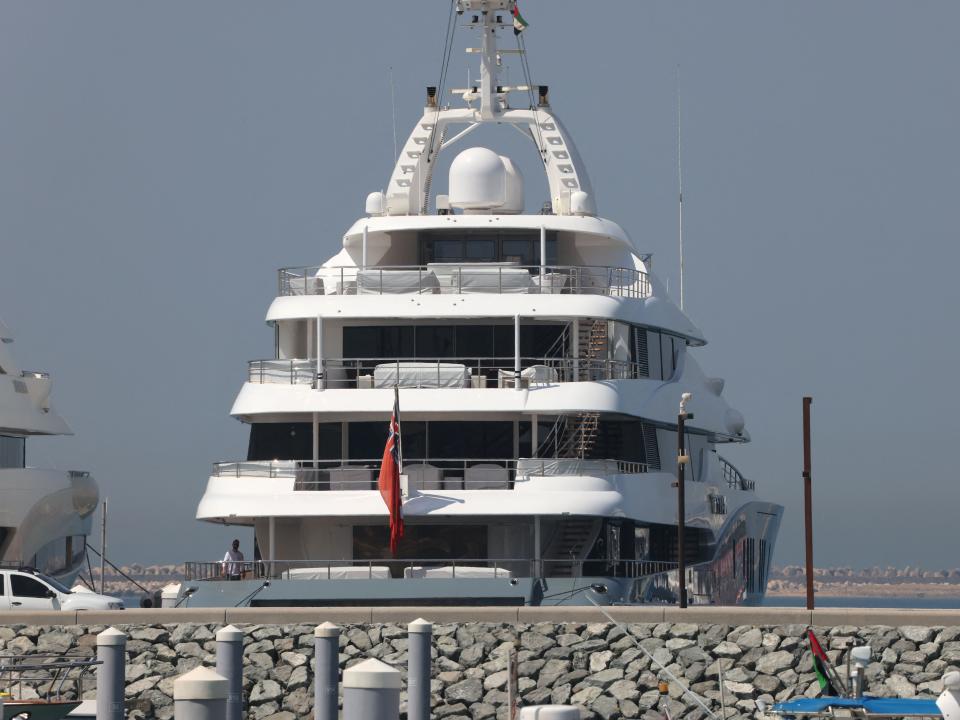 The Titan yacht that belongs to Russian businessman Alexander Abramov is docked at Al-Rashid port in the Gulf Emirate of Dubai, on April 7, 2022.