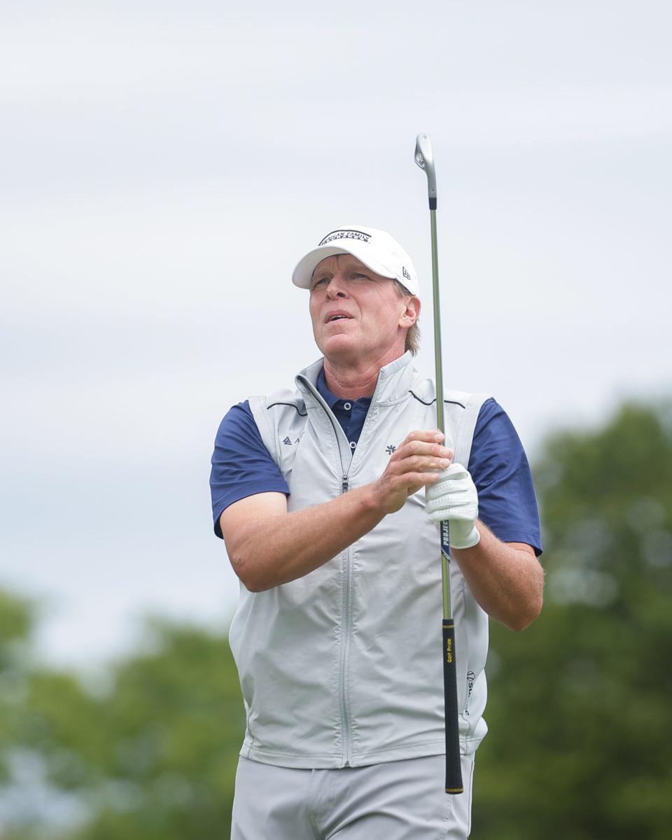 Steve Stricker is two shots off the lead after firing a third straight 66 at the U.S. Senior Open at Newport Country Club on Saturday.