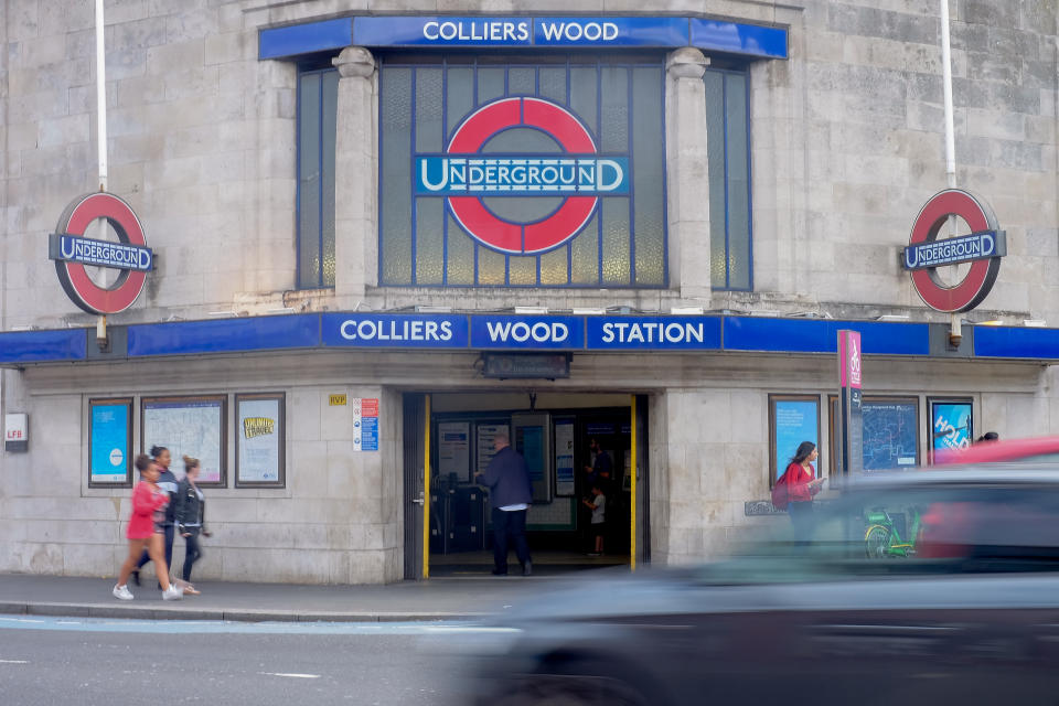 A general view of a sign for the London Underground/tube at Colliers Wood Station. Photo credit should read: Katie Collins/EMPICS