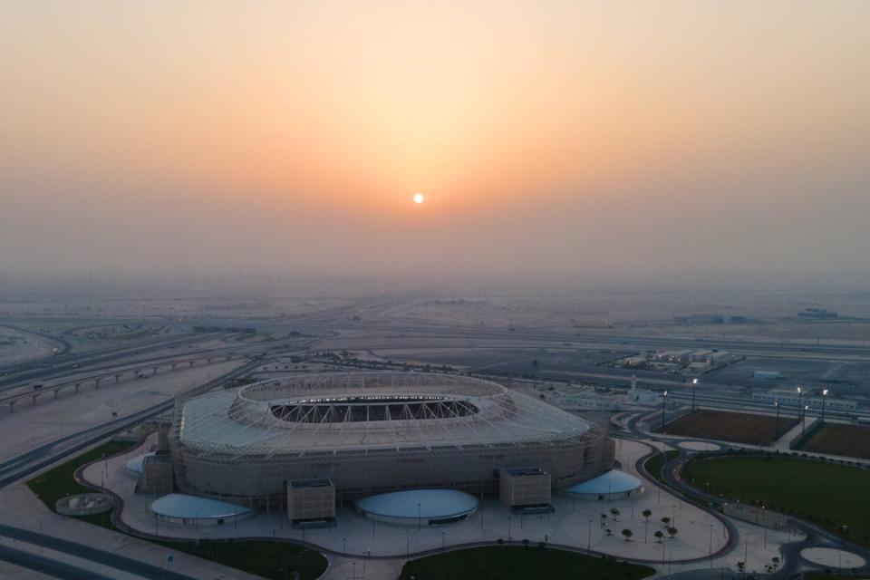 An aerial view of Ahmad Bin Ali stadium at sunset in Al Rayyan, Qatar (Getty Images)