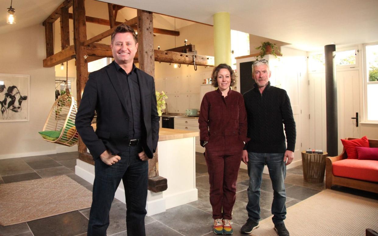 George Clarke with Paul and Imogen in George Clarke's Remarkable Renovations on Channel 4 - Channel 4