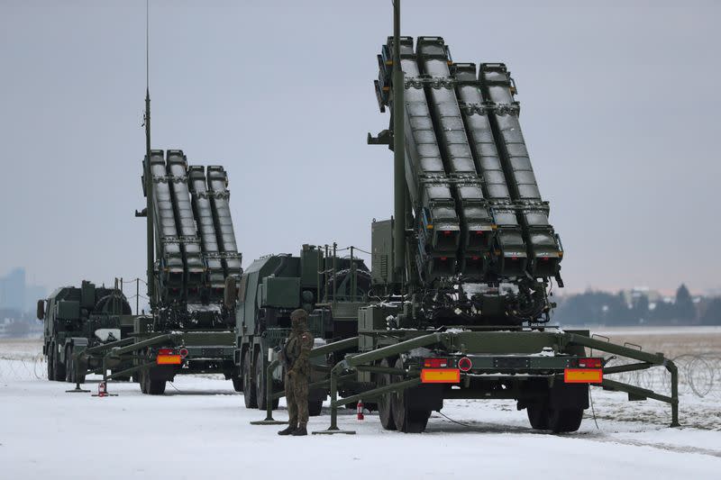 Polish military training on Patriot air defence missile systems at the airport in Warsaw