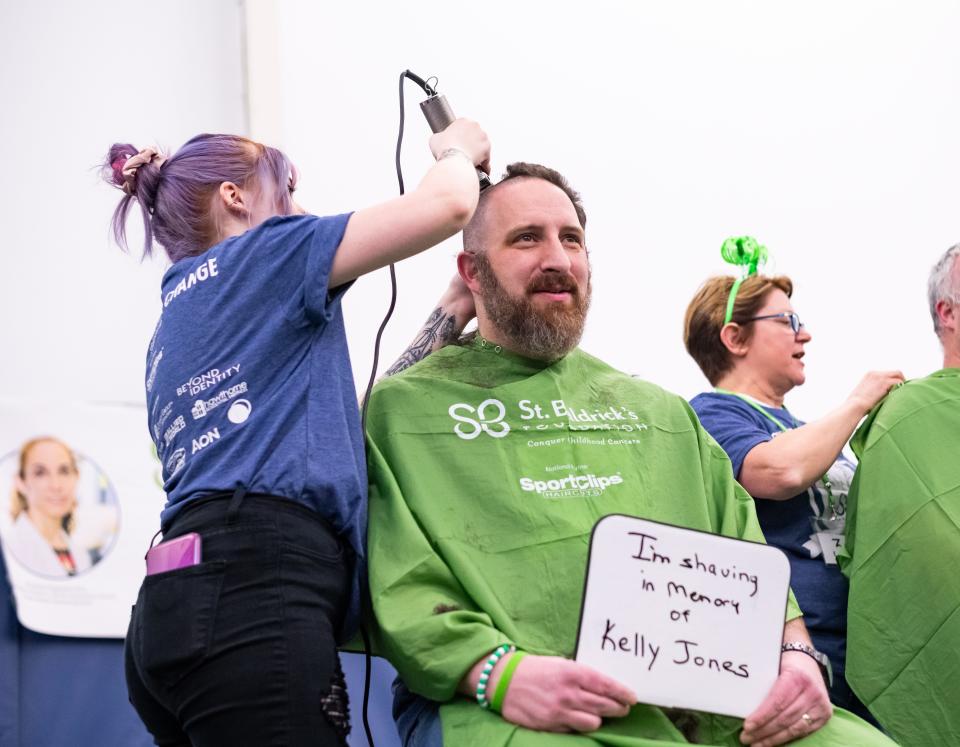 The local St. Baldrick's Foundation held its annual head-shaving fundraiser Sunday to generate revenue for research to find cures for childhood cancer. The event, held in the North Canton Racquet Club, marked the live return of the  project.