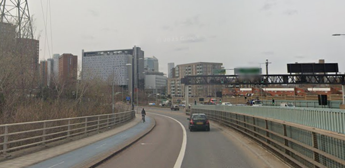 A crash has blocked East India Dock Road near Canning Town (Google Maps)