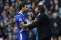 Britain Football Soccer - Manchester City v Chelsea - Premier League - Etihad Stadium - 3/12/16 Chelsea manager Antonio Conte and Cesc Fabregas Reuters / Phil Noble Livepic EDITORIAL USE ONLY. No use with unauthorized audio, video, data, fixture lists, club/league logos or "live" services. Online in-match use limited to 45 images, no video emulation. No use in betting, games or single club/league/player publications. Please contact your account representative for further details.