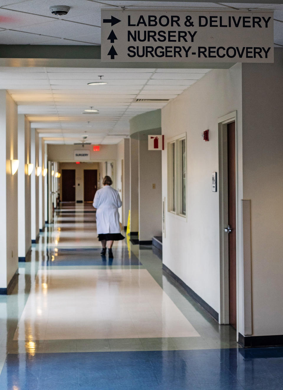 Dr. Powell leaving her last shift at Monroe County Hospital's labor and deliver wing. (Charity Rachelle for NBC News)