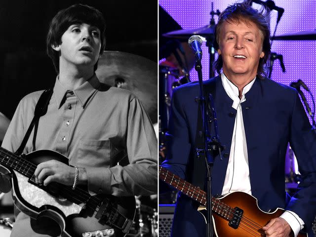 <p>David Redfern/Redferns ; Kevin Winter/Getty</p> Left: Paul McCartney on stage during rehearsals for 'Thank Your Lucky Stars' Summer Spin in London on July 11, 1964. Right: Paul McCartney performs during Desert Trip on Oct. 15, 2016 in Indio, California