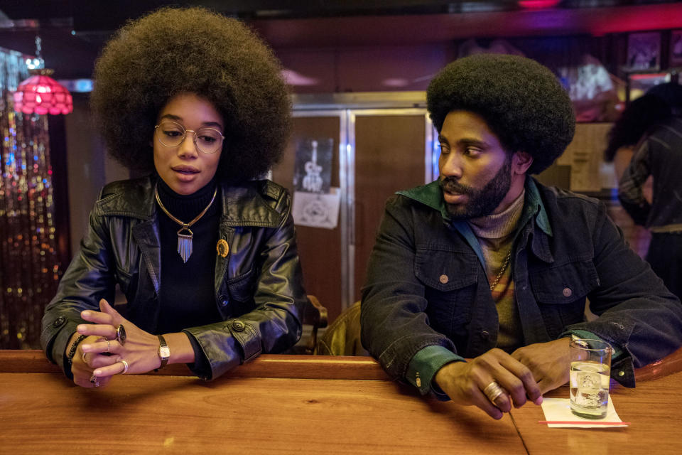 Laura Harrier and John David Washington in BlacKkKlansman