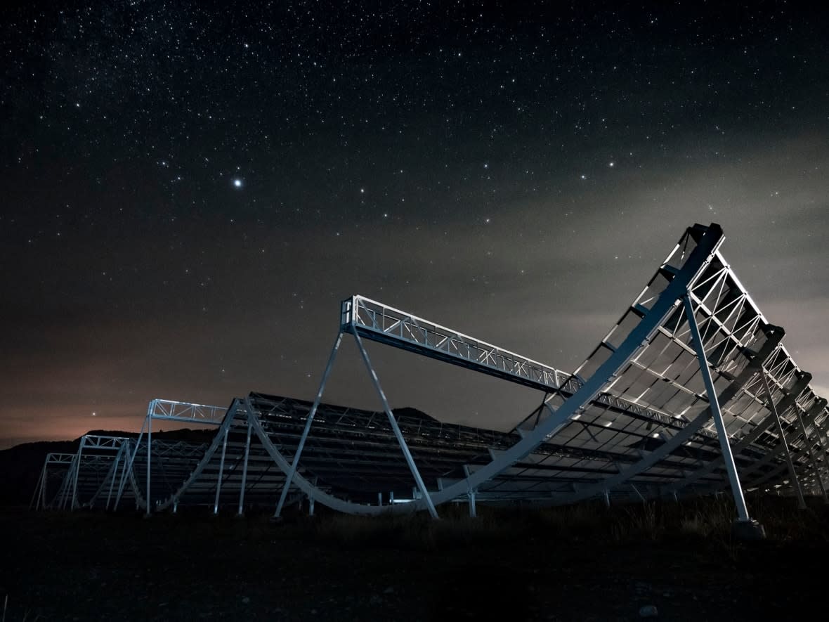 The CHIME telescope will search our universe for phenomena such as fast radio bursts, pulsars and more. (CHIME, Andre Renard, Dunlap Institute for Astronomy & Astrophysics, University of Toronto - image credit)