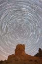 Runner-up (Young Astronomer) 'Starry Night Sky' by Nicole Sullivan (USA, age 15) Star trails above the Sierra Nevada mountain range on 30 June 2011. The long exposure captures how the stars appear to circle the Pole Star as the Earth rotates on its axis.