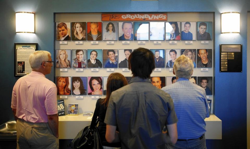 Groundlings audience members in the lobby.