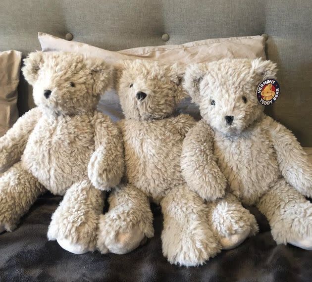Three teddy bears that the author ordered for herself and her sons.