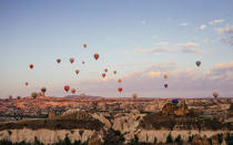 <p>Cappadocia is a region, with <a rel="nofollow noopener" href="https://www.captivatingcappadocia.com/heres-a-quick-guide-to-10-towns-in-cappadocia-turkey/" target="_blank" data-ylk="slk:five provinces and over 10 towns;elm:context_link;itc:0;sec:content-canvas" class="link ">five provinces and over 10 towns</a>. The most popular destinations for tourists are the towns of Göreme, Ürgüp, and Uçhisar.</p>