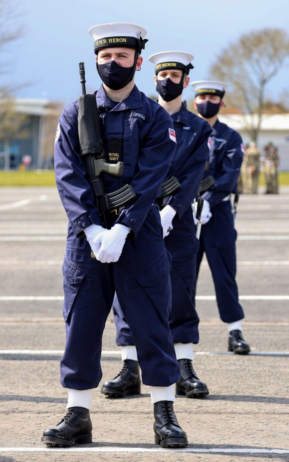 Sailors and Royal Marines have joined counterparts from the other services in rehearsals for the funeral of His Royal Highness The Duke of Edinburgh. They mustered on Saturday at HMS Collingwood in Fareham and have now moved to the Army Training Centre Pirbright to finalise preparations for the funeral on 17 April. - ROYAL NAVY