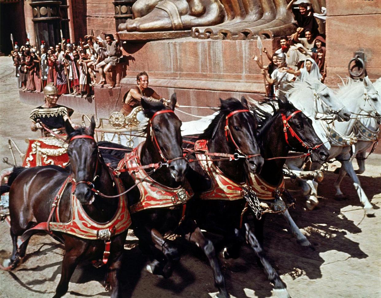 Charlton Heston (center) takes the reins in the iconic chariot scene from 1959 classic "Ben-Hur."