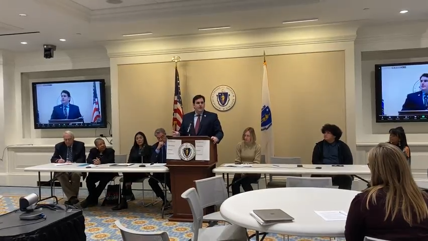 State Sen. John Cronin, D-Lunenburg, discusses the state's unfair vocational education admission policies that work against students of color, English language learners and students with disabilities, during a press conference and lawsuit announcement Thursday at the Statehouse in Boston.