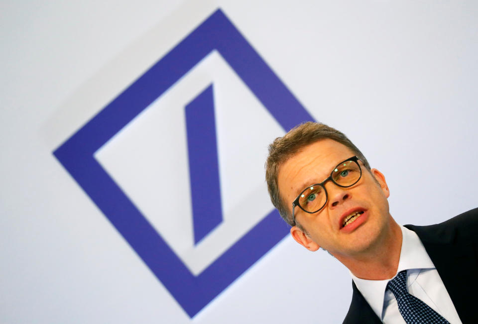 Christian Sewing, CEO of Deutsche Bank AG, addresses the media during the bank's annual news conference in Frankfurt, Germany, February 1, 2019. REUTERS/Kai Pfaffenbach