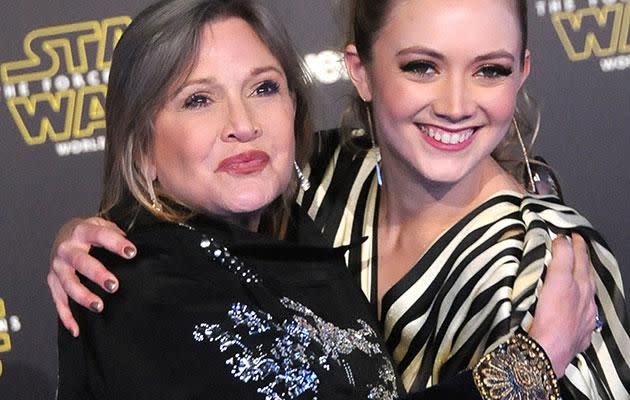 Billie and her mother walk the red carpet for Star Wars: The Force Awakens. Source: Getty