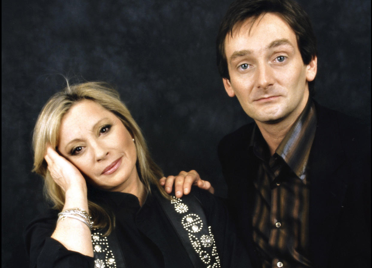 PARIS, FRANCE - 02/02/1999: Veronique Sanson and Pierre Palmade poses during a portrait session in Paris, France on 02/02/1999. (Photo by Eric Fougere/Corbis via Getty Images)