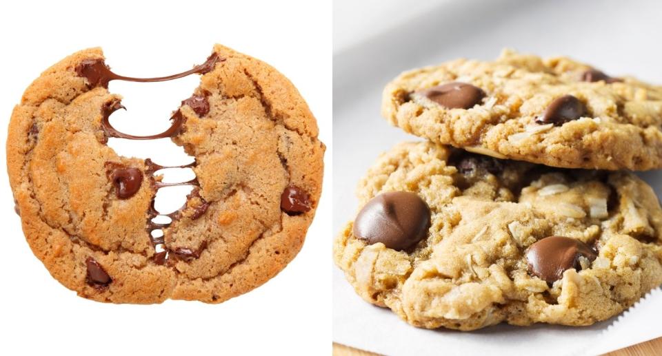 two pictures of chocolate chip cookies