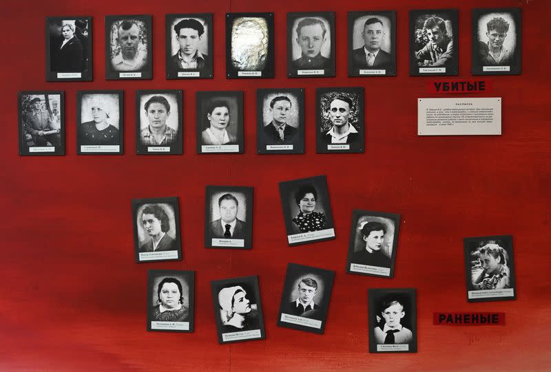 Portraits of people who were killed and injured in the protest against rising food prices that was brutally suppressed by the Soviet Army in 1962, are displayed at the Novocherkassk Memorial Museum