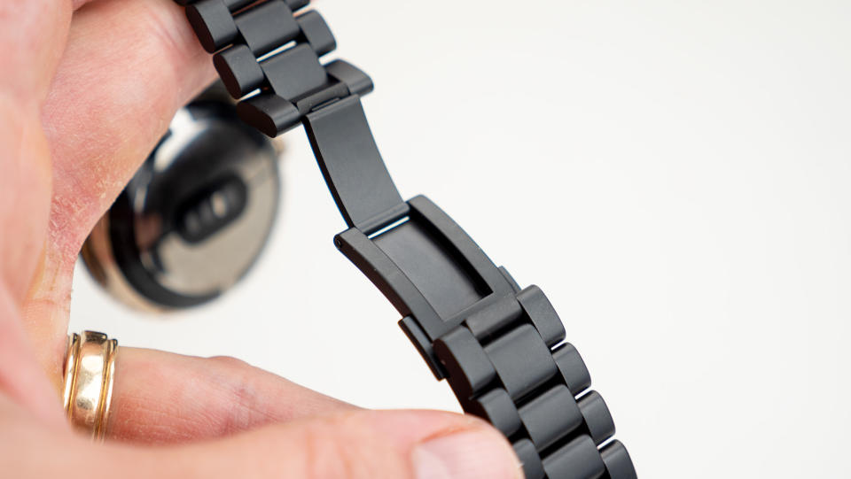 The metal band clasp and connectors for the Google Pixel Watch