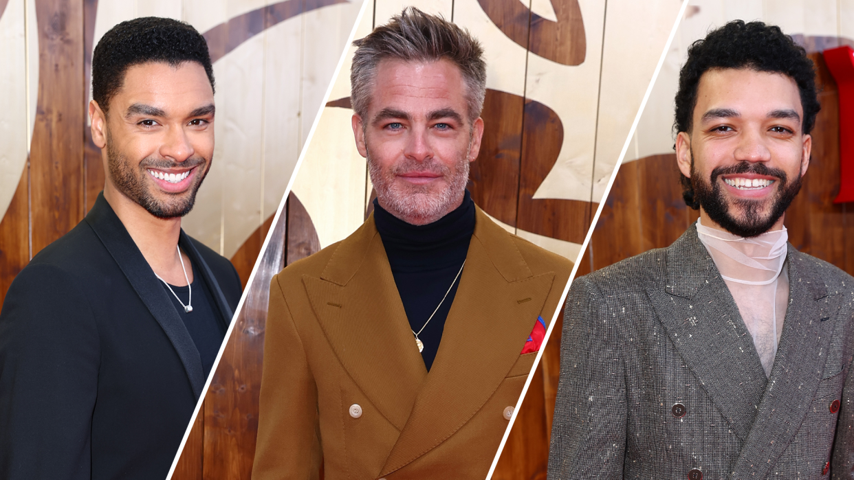 Regé-Jean Page, Chris Pine and Justice Smith attend the Los Angeles premiere of 