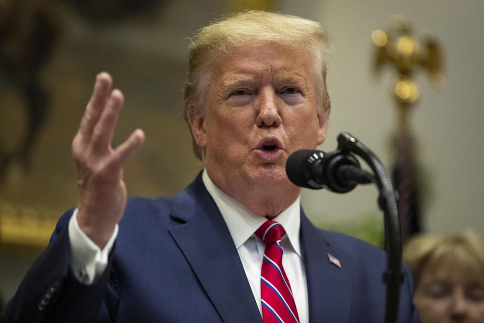 President Donald Trump speaks during an event on healthcare prices in the Roosevelt Room of the White House, Friday, Nov. 15, 2019, in Washington. (AP Photo/ Evan Vucci)