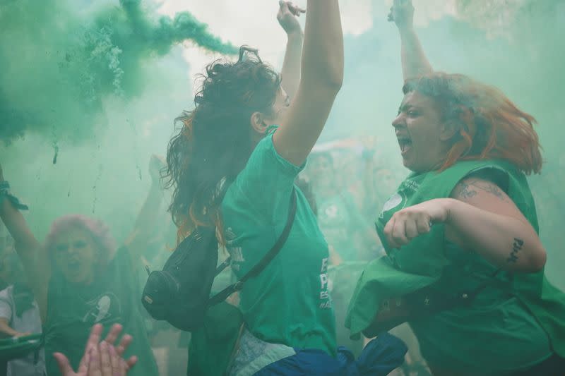 Demonstrators march in support of women global strike and against gender violence in Buenos Aires