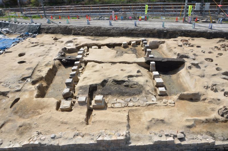 Handout photo shows general view of the excavations site called 'Umeda Tomb", at a construction site for a train station, in Osaka, western Japan