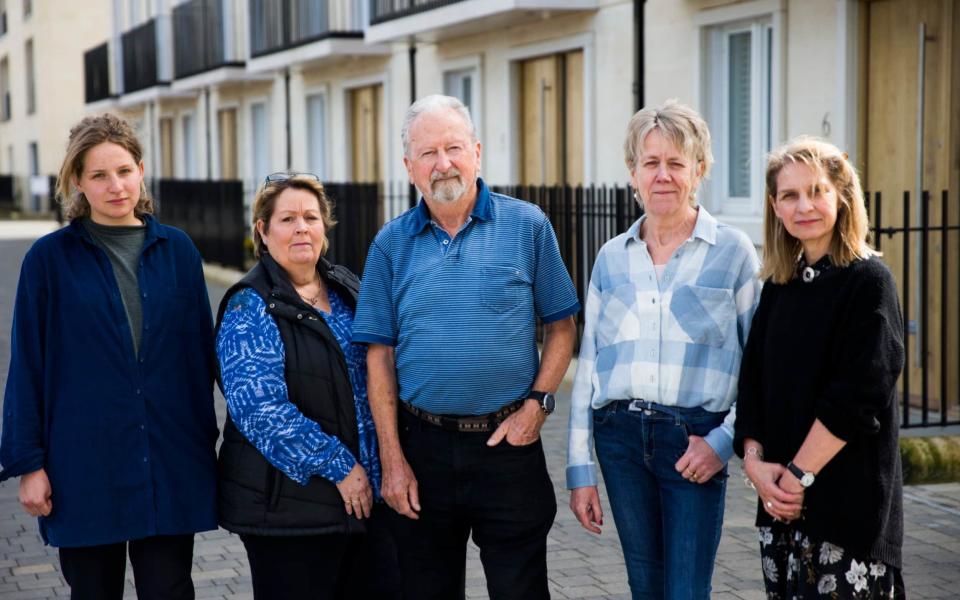 (L-R) Emily Hobhouse, Caroline Queckett, Paddy Doyle, Liz Doyle and Vera Hobhouse, who all live at the Riverside housing development in Bath  - Credit: SWNS.com 