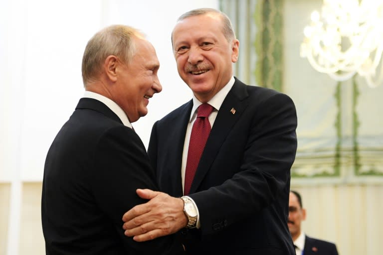 Russian President Vladimir Putin and his Turkish counterpart Recep Tayyip Erdogan, pictured on September 7, will meet in Sochi on Monday