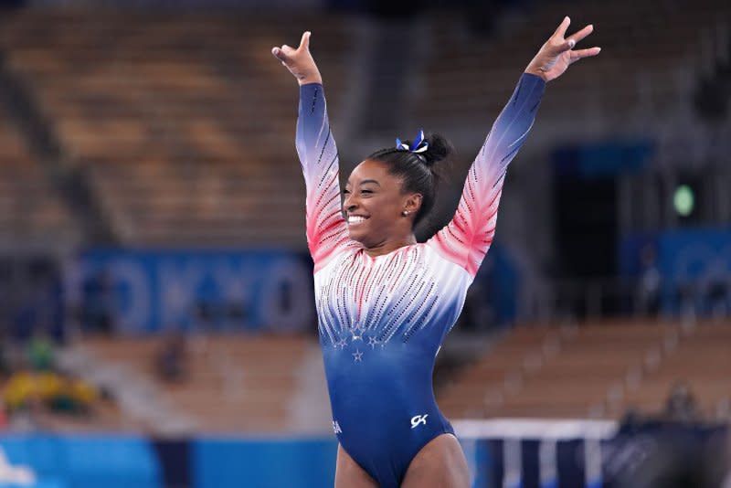 Simone Biles, who took a two-year hiatus from competition after the 2021 Summer Games, clinched a spot on Team USA for the upcoming Artistic Gymnastics World Championships. File Photo by Richard Ellis/UPI