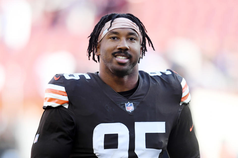 Myles Garrett might play just four days after crashing his car. (Photo by Nick Cammett/Getty Images)