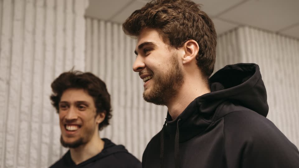 Dartmouth's Romeo Myrthil, left, and Cade Haskins are seen after the game against Columbia University. - Laura Oliverio/CNN