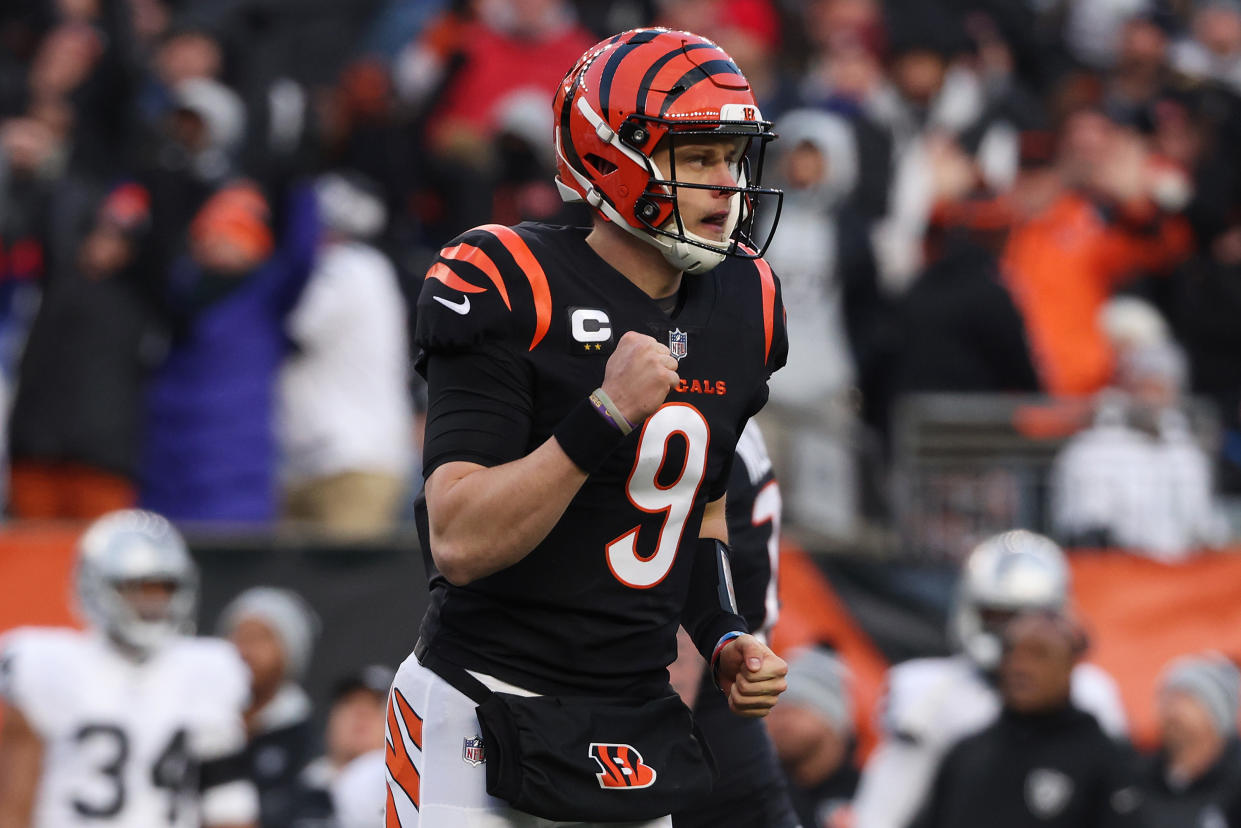 An errant whistle might've helped Joe Burrow and the Bengals in the first half against the Raiders. (Photo by Dylan Buell/Getty Images)