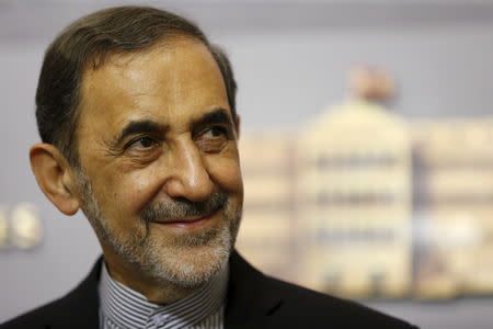 FILE PHOTO: Ali Akbar Velayati, Iran's Supreme Leader Ayatollah Ali Khamenei's top adviser on international affairs, smiles as he listens to questions from the media during a news conference after meeting with Lebanon's Prime Minister Tammam Salam at the government palace in Beirut May 18, 2015. REUTERS/Mohamed Azakir