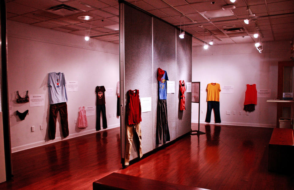 A photo of the art exhibit "What Were You Wearing?" at the University of Kansas.&nbsp; (Photo: Jennifer Sprague)