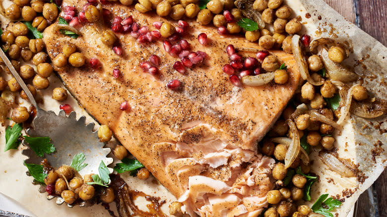 hot honey pomegranate salmon