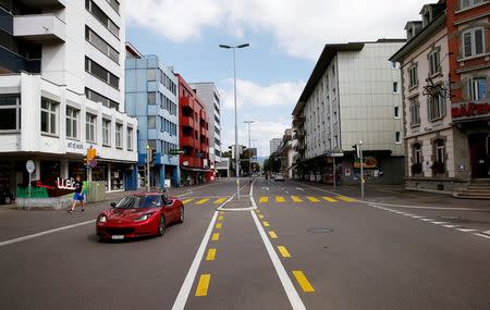 A general view shows the Baarer Strasse street in Zug, Switzerland, August 30, 2016. REUTERS/Arnd Wiegmann/File Photo