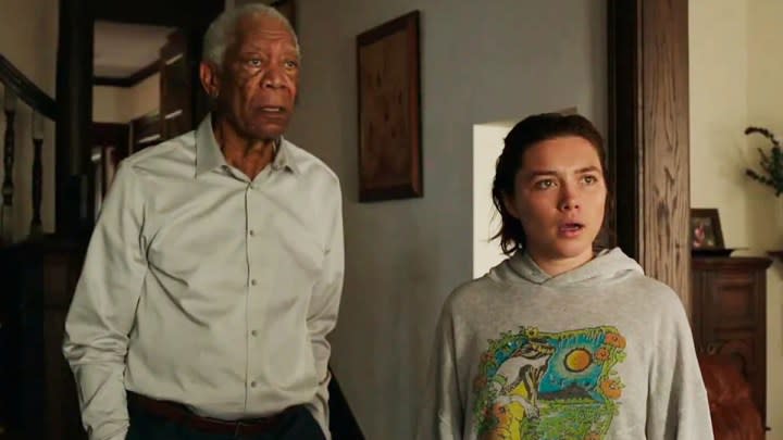 Morgan Freeman and Florence Pugh in A Good Person.