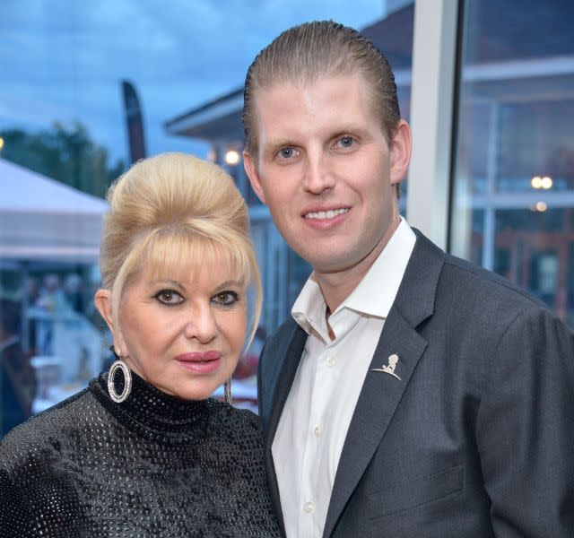 BRIARCLIFF MANOR, NY – SEPTEMBER 21: Ivana Trump and Eric Trump attend the 9th Annual Eric Trump Foundation Golf Invitational Auction & Dinner at Trump National Golf Club Westchester on September 21, 2015 in Briarcliff Manor, New York. (Photo by Grant Lamos IV/Getty Images)