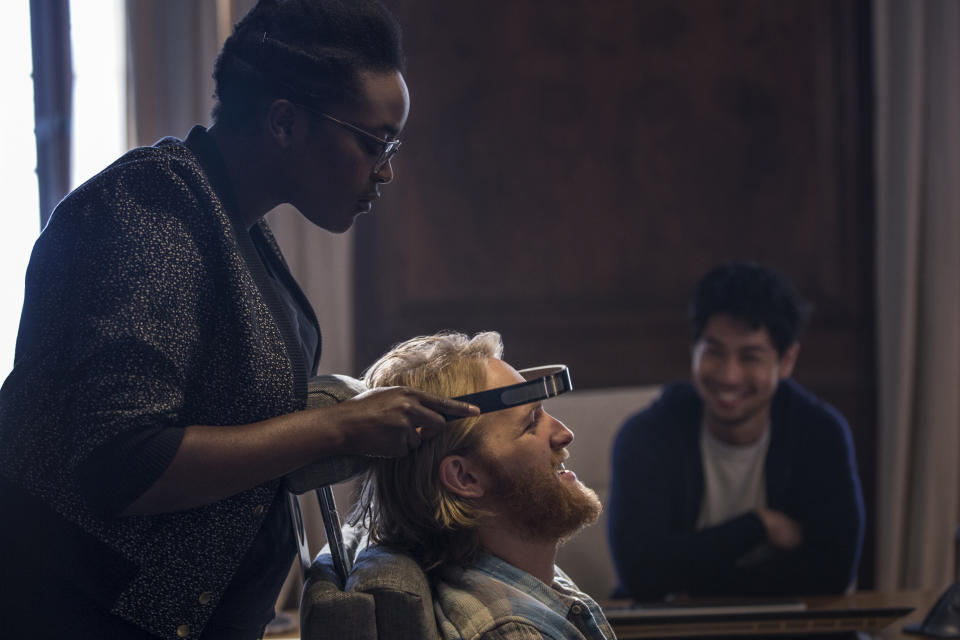 Wunmi Mosaku, Wyatt Russell and Ken Yamamura in "Black Mirror."