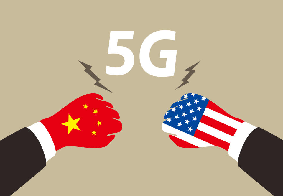 American and China business fighting for 5G ,  vector illustration